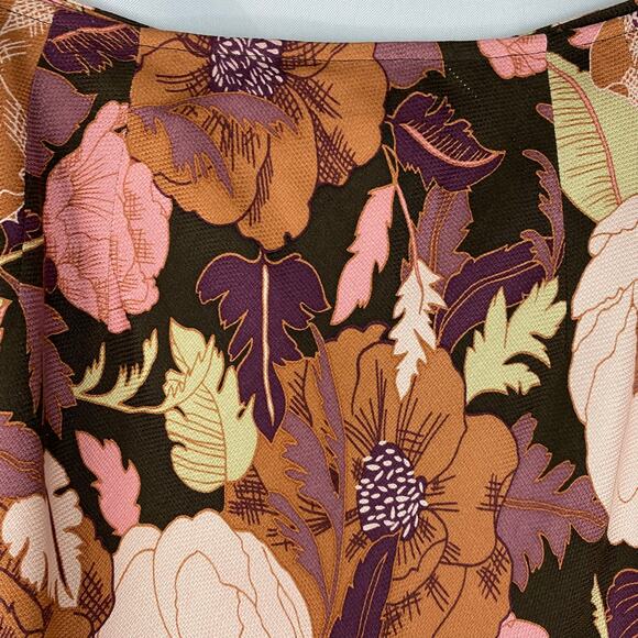 Ann Taylor LOFT Floral A-line Skirt Women 6 Brown Silk Wool Blend Cottagecore - Picture 3 of 8